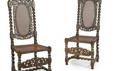 A PAIR OF CHARLES II STAINED AND EBONISED BEECH CHAIRS