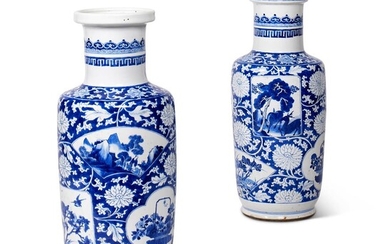 A PAIR OF CHINESE PORCELAIN BLUE AND WHITE ROULEAU VASES, KANGXI