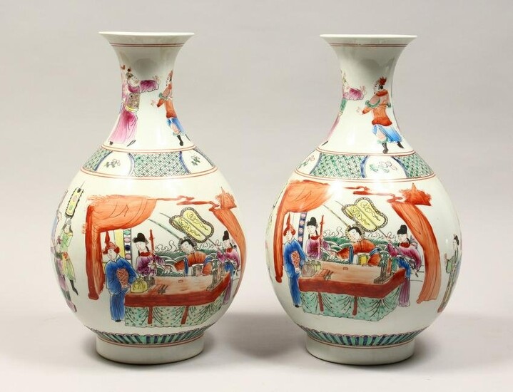 A PAIR OF CHINESE PORCELAIN BOTTLE VASES, painted with