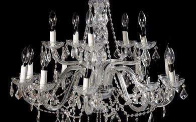 A PAIR OF CUT AND MOULDED GLASS SIXTEEN LIGTH CHANDELIERS, LATE 20TH CENTURY