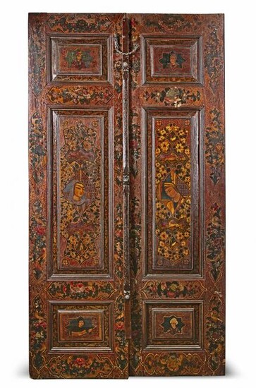 A PAIR OF PERSIAN LACQUERED PANELLED DOORS, QAJAR, 19TH