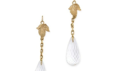 A PAIR OF ROCK CRYSTAL DROP EARRINGS in yellow gold