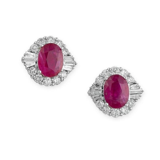A PAIR OF RUBY AND DIAMOND EARRINGS Cluster design