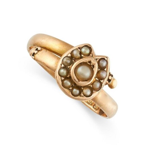 A PEARL HORSESHOE DRESS RING in 15ct yellow gold, the