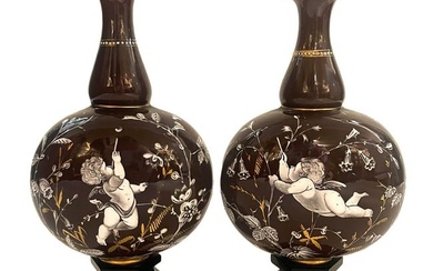 A Pair Of 19th C. Hand Painted Pate Sur Pate Vases