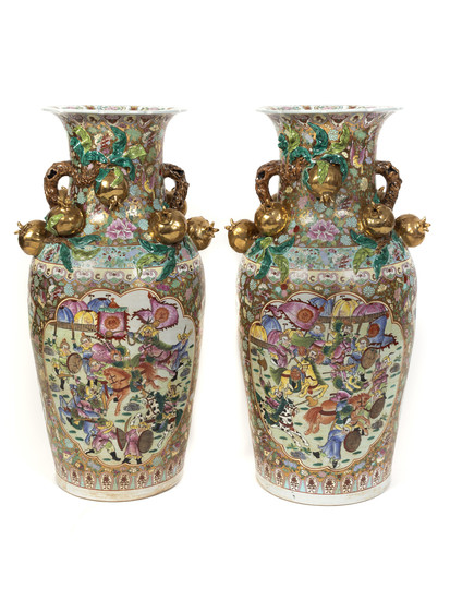 A Pair of Chinese Famille Rose Porcelain Palace Vases