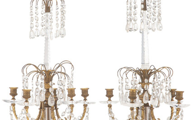 A Pair of Continental Crystal Gilt Metal Candelabra (19th century)