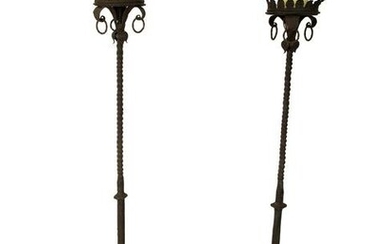 A Pair of Continental Wrought Iron Torcheres Mounted as