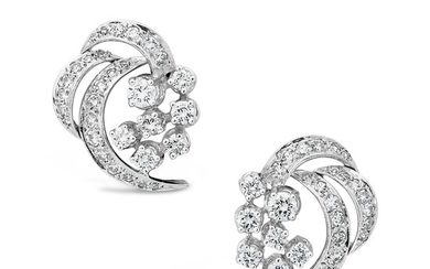 A Pair of Diamond and White Gold Ear Clips, Birks