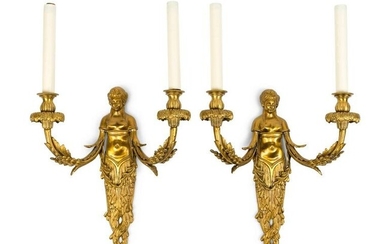 A Pair of French Style Gilt Bronze Figural Two-Light