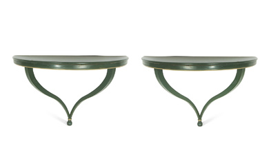 A Pair of Green-Painted Demilune Console Tables by Jessup