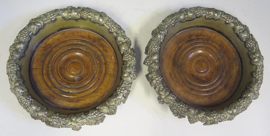 A Pair of Large Silver Plated Bottle Coasters, 20cm