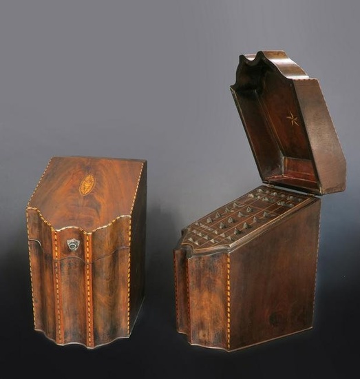 A Pair of Mahogany Georgian Knife Boxes Inlaid Inserts