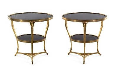 A Pair of Neoclassical Gilt Bronze Marble-Top Gueridons