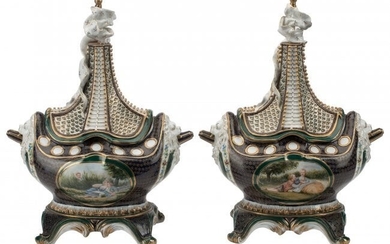 A Pair of Sèvres-Style Covered Urns 20 x 14-1/2