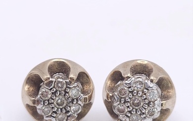 A Pair of Vintage 9K Yellow Gold and Diamond Stud Earrings. ...