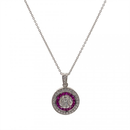 A Platinum Diamond and Ruby Pendant Necklace