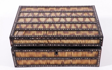 A Porcupine Quill Inlay Box (13cm x 31cm x 21cm) some losses