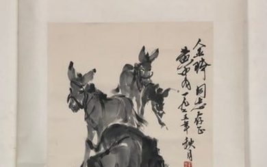 A Precious Chinese Ink Painting Hanging Scroll By Huang Zhou