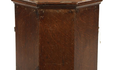 A QUEEN ANNE OCTAGONAL OAK AND WALNUT CROSS-BANDED CLOSE...