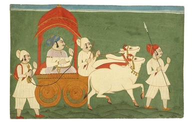 A RAJPUT RULER ON A CART PULLED BY WHITE BULLS PROPERTY OF THE LATE BRUNO CARUSO (1927 - 2018) COLLECTION Northern India, second half 19th century