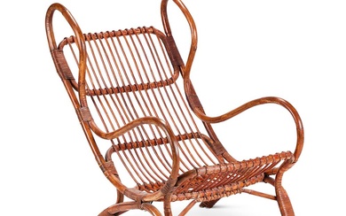 A RATTAN OPEN ARMCHAIR ATTRIBUTED TO GIO PONTI (1891-1979), MANUFACTURED BY BONACINA