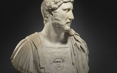 A ROMAN MARBLE PORTRAIT BUST OF THE EMPEROR HADRIAN, HADRIANIC PERIOD, REIGN 117-138 A.D.