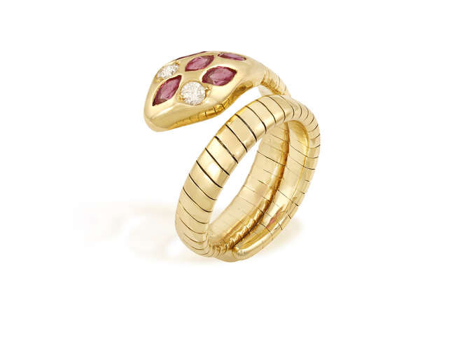 A RUBY AND DIAMOND SNAKE RING Modelled as...