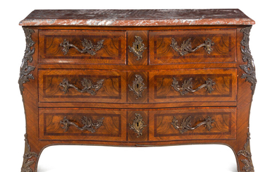 A Régence Style Rosewood-Banded Walnut Marble-Top Commode