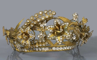 A Regency gilt metal and paste, en tremblant tiara or headdress, c.1810-1830