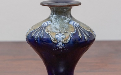 A Royal Doulton salt glaze bud vase on cobalt blue ground, Height 11.5cm