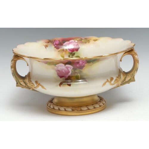 A Royal Worcester two-handled campana shaped bowl, painted ...