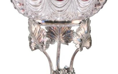 A SILVER-PLATED CENTREPIECE, with glass bowl and leafy