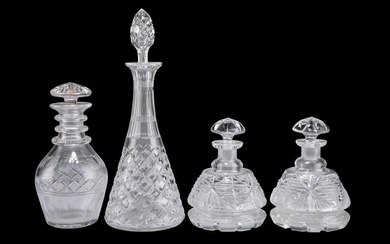 A SMALL STUART CRYSTAL CUT GLASS DECANTER, of tapering