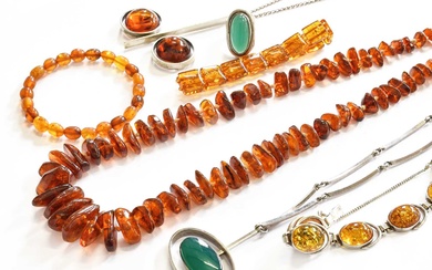 A Small Quantity of Amber Jewellery, comprising of three bracelets,...
