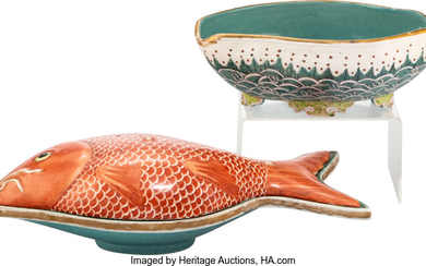 A Three-Piece Chinese Export Porcelain Fish Warming Dish