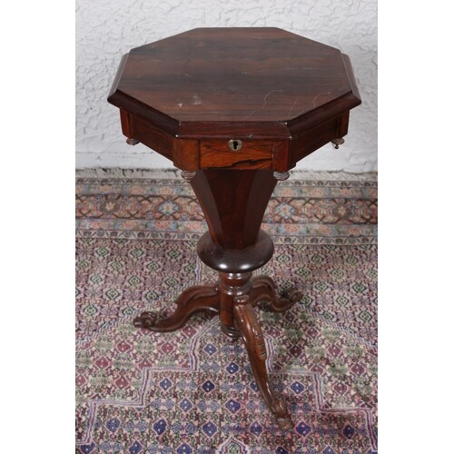 A VICTORIAN ROSEWOOD WORK TABLE of octagonal outline the sha...