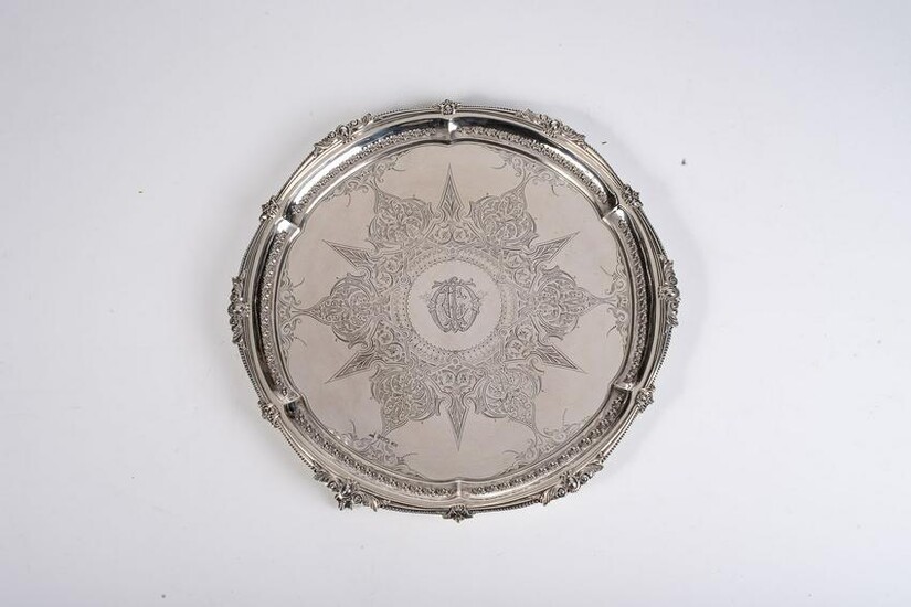 A VICTORIAN SILVER SALVER, WALKER AND HALL, SHEFFIELD