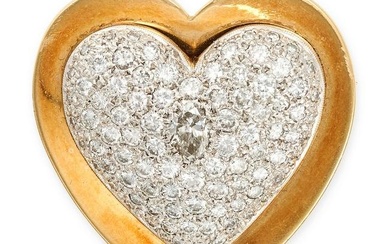 A VINTAGE DIAMOND HEART BROOCH, CIRCA 1952 in 18ct yellow and white gold, the domed heart shaped