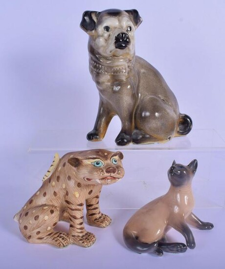 A VINTAGE ITALIAN POTTERY FIGURE OF A CAT together with