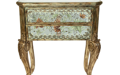 A Venetian Style Eglomise Glass Two Drawer Cabinet
