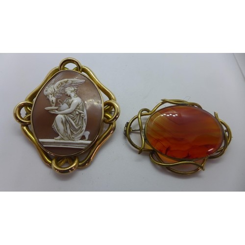 A Victorian 9ct gold cameo brooch, not hallmarked, tested as...