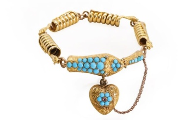 A Victorian gold and turquoise snake bracelet