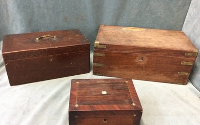 A Victorian mahogany writing box with brass mounts having drawer...