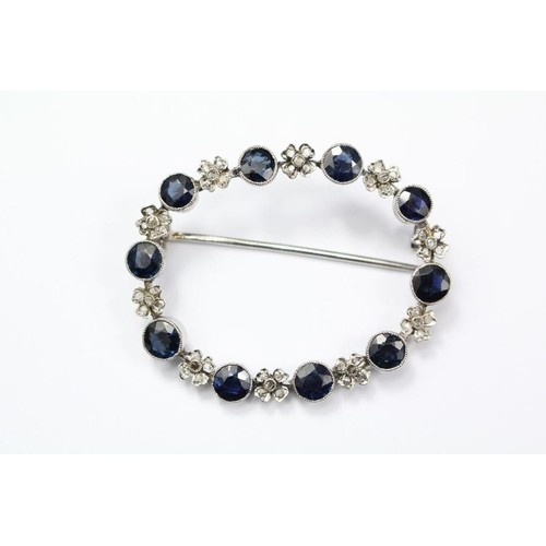A Victorian sapphire and diamond brooch, approx cms.