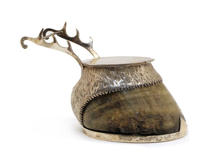 A Victorian silver mounted horse's hoof trophy desk stand