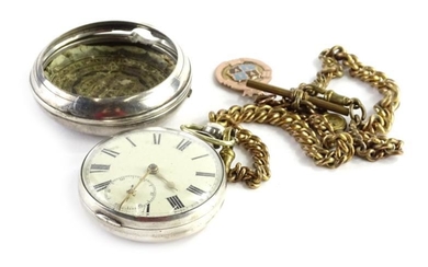 A Victorian silver pair cased pocket watch, the enamel...