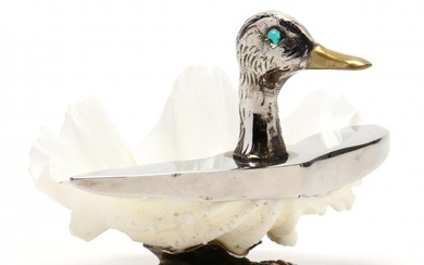 A Vintage Christofle Silverplate & Shell Duck