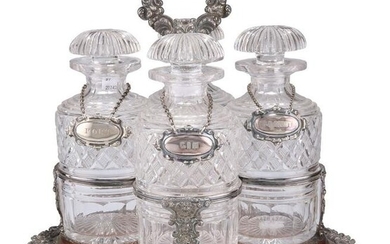 A WILLIAM IV OLD SHEFFIELD PLATE FOUR-BOTTLE DECANTER