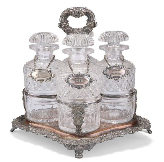 A WILLIAM IV OLD SHEFFIELD PLATE FOUR-BOTTLE DECANTER